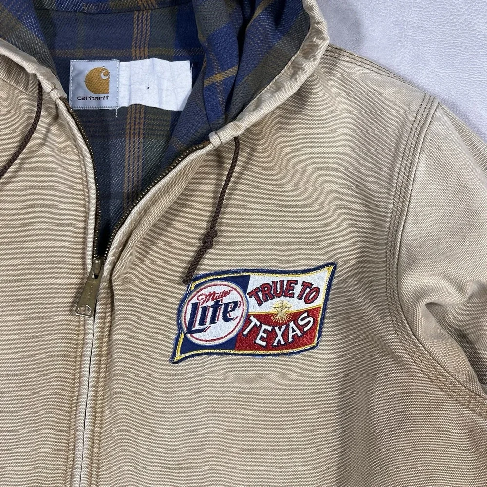 Vintage Carhartt Tan Hooded Jacket Size XL Flannel Lined Active Duck Full Zip